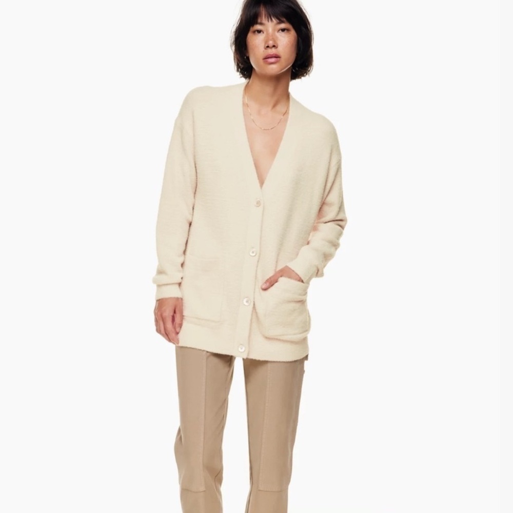 Aritzia Wilfred Blue Fuzzy Button-Up Cardigan XS Preppy Soft Hush Knit - Picture 6 of 14